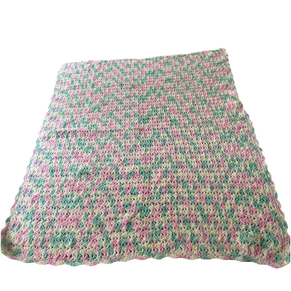 Hand Made Crotchet Baby Afghan Blanket Pastal 36"x43"
